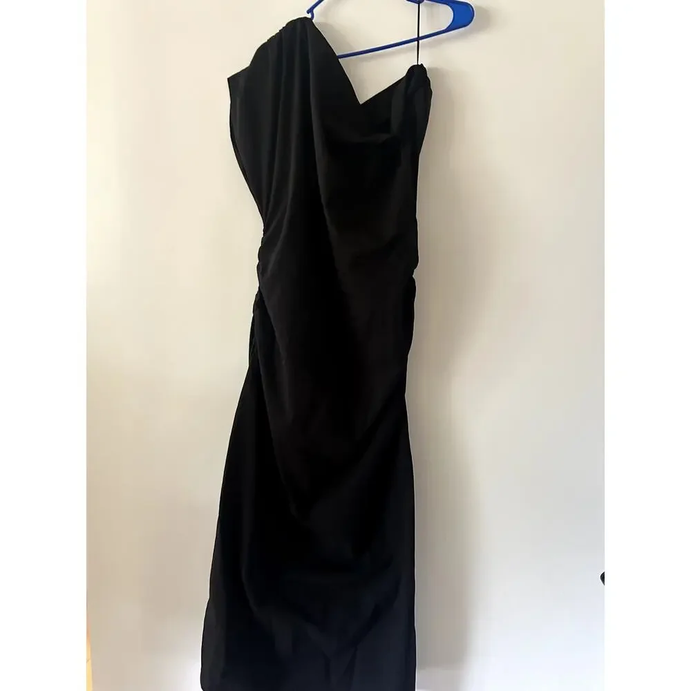 Abercrombie & Fitch Black Off Shoulder Draped Formal Midi Dress Size XL